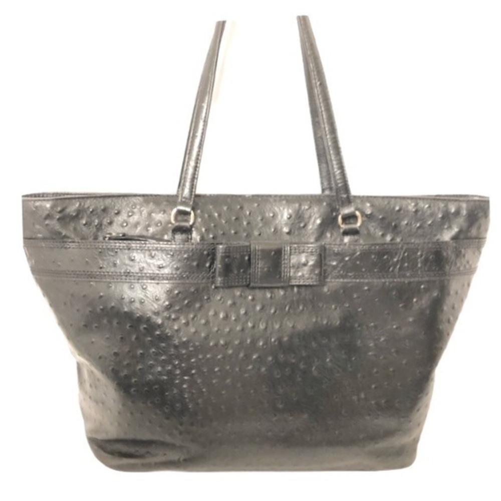 KATE SPADE black leather ostrich embossed tote bag